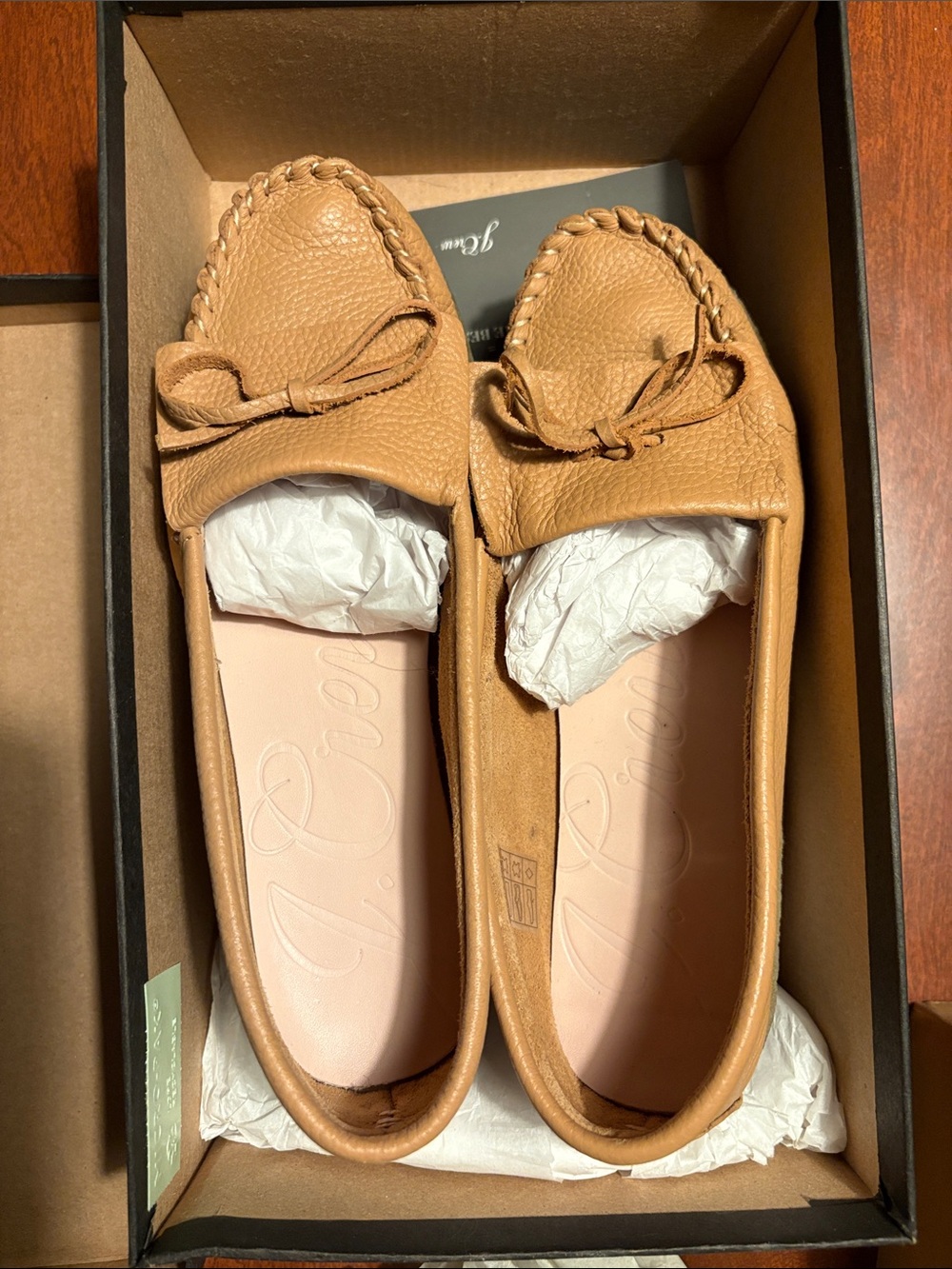 J. Crew Women's Tan Leather Bow Moccasins